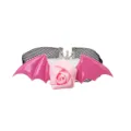 Gothic pink rose bat wing choker necklace, black fishnet lace Halloween party jewelry. - Devil Necklace - Pink
