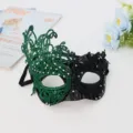 Halloween lace half face mask masquerade party ball costume prop black green rhinestone - Phoenix Design / Dark Green