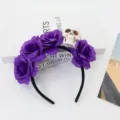 Halloween Totenkopf lila Rosen Haarreif Haarschmuck, ideal für Party Kostüm und Cosplay Requisiten. - Skelett Simulierte Rose Stirnband - Lila