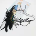 Masque de bal en dentelle noire avec plumes de paon strass pour fête costume Halloween - Plume Strass Dégradé Œil Unique - Noir