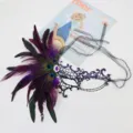 Masque de demi-visage en dentelle de plume strass d'Halloween fête mascarade costume requisit - Plume Strass Dégradé Œil Unique - Noir Violet