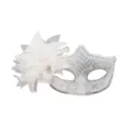 Maschera veneziana mezza faccia bianca con paillettes e fiore laterale per festa donna - Maschera con Fiore Laterale - Bianco