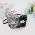 Black and silver lace half face mask with rhinestones for Halloween masquerade party events. - Phoenix Design / Black Silver