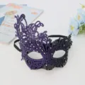 Purple lace half-face masquerade mask with rhinestones for Halloween party and events. - Phoenix Design / Black Purple