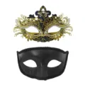 Pärchen Maskenball Maske Set, Metall Schmetterling Maske und Glitzer Party Augenmaske. - Schwarz Gold Set