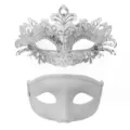 Paar Masken Set weiße elegante filigrane Glitzer Masken für Kostümball Party Auftritt Events - Weißes 2-Teiliges Set