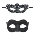 Schwarze Spitzen und Glitzer Masken Set für Paare, ideal für Halloween Party und Kostümball. - Schwarz Set
