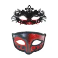 Maskenball Masken Set, schwarz und rot metallische Filigran Strass Augenmaske Paare. - Schwarz-Rotes Karo-Set