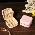Elegant pink velvet jewelry storage box with built-in mirror and secure zipper - With Mirror Style / 10cm*10cm*5cm / Sakura Pink