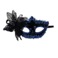 Black blue sequin masquerade mask with lace butterfly for party costume dress up 1pc - Blue