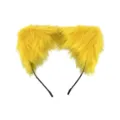 Cute yellow plush cat ear headband, fluffy animal ears hair hoop for cosplay party and daily wear. - One Size / Yellow
