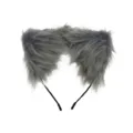Grey fluffy cat ear headband, cute plush animal ears hair hoop for costume party and daily wear. - One Size / Gray