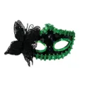 Black and green masquerade mask featuring a stunning black lace butterfly and shiny sequins for party. - Green