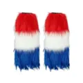 Calentadores de piel sintética rojos, blancos y azules para fiesta y espectáculo. - Talla única / Calentadores de Peluche / Rojo Blanco Azul