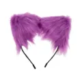 Purple plush cat ears headband fluffy animal hair hoop cute cosplay hair accessory - One Size / Purple