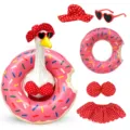 Porch goose outfit set with red polka dot bikini, sun hat, heart sunglasses and donut float. - Red Polka Dot Swimsuit Set (6267034235038) / Suitable for 23 Inches