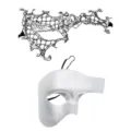 Koppel masker set, elegante zilveren fantoom opera half gezicht masker en zwarte kant oogmasker. - Stel set / 2-delige set / Zilver