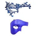 Blauwe kant maskers en gladde halfmasker set voor masquerade feesten, cosplay en club. - Stel set / 2-delige set / Blauw