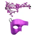 Paarse masquerade masker koppel set, kant en satijn half gezicht Phantom masker voor feest. - Stel set / 2-delige set / Paars