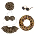 Sommer Leopardenmuster Bikini Kostüm Set für 23-Zoll Veranda Gans mit Hut, Brille, Schwimmring. - Einheitsgröße / Leopardenmuster 5-teiliges Set / Leopardenprint