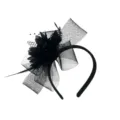 Black mesh feather fascinator headband elegant party hair accessory for women dress up - Black