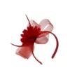 Red mesh feather headband fascinator for women, elegant hair accessory for party prom wedding. - Red