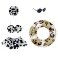 Cute cow print goose outfit set including hat bikini skirt sunglasses and swim ring. - Cow Print Bikini Set / Fits 23 Inch Goose Statue