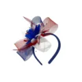 Blue mesh feather headband red white blue fascinator party hair accessory option - Tricolor Style A