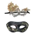 Masquerade mask set, gold lace butterfly and black glitter half face mask for party - Butterfly Lace and Painted Mask / Gold
