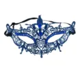 Blaue Spitzen-Maskerade-Maske mit glitzernden Strasssteinen fuer Partys und Baelle. - Strass Spitze-Blau