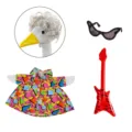 Drôle de costume d'oie de pelouse de 23 pouces avec perruque rétro chemise et guitare. - Cheveux Bouclés Blancs Tenue Colorée