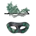 Set de máscaras de Halloween, mariposa de encaje verde y máscaras negras brillantes para fiesta. - Encaje de Mariposa y Máscara Pintada / Verde