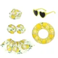 Süßes Zitronen-Druck Haustier Bikini Set mit Sonnenbrille und Schwimmring für Sommer. - Zitronen-Stil Set / Fünfteilige Bekleidung (Inklusive Ring Sonnenbrille)