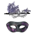 Conjunto de Máscaras de Carnaval Mariposa Púrpura Encaje y Máscara Negra Brillante - Encaje de Mariposa y Máscara Pintada / Púrpura