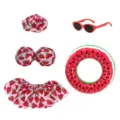 Süsses Haustier Wassermelone Bikini Badeanzug Set mit Sonnenbrille und Schwimmring Requisiten. - Wassermelonen-Stil Set / Fünfteilige Bekleidung (Inklusive Ring Sonnenbrille)