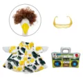 Ensemble de costume de fête disco d'été pour oie de porche 23 pouces avec perruque afro - Afro Lunettes Jaunes Tenue Feuille