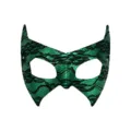 Green metallic PVC bat mask with black lace overlay, perfect for Halloween and masquerade parties. - Green