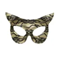 Gold and black lace cat mask for masquerade party, elegant PVC costume accessory - Gold