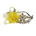 Venezianische goldene Spitzenmaske mit gelber Blume und Strass-Details für die Party. - Seitliche Blume Strass Spitze-Gold
