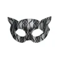 Masque de chat en dentelle noire avec base pailletée argentée pour fête costumée de femmes. - Argent