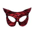Red and black lace cat mask, sexy masquerade party face mask for women, Halloween costume props. - Red
