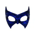 Blue lace bat mask for Halloween costume party, stylish PVC masquerade half face mask. - Blue