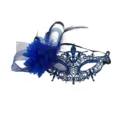 Blaue Spitzenmaske Maskerade mit Feder Blume und Strass für Party Karneval Damen - Seitliche Blume Strass Spitze-Blau