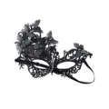 Maschera in pizzo nero con strass e farfalle per costume da festa di Halloween. - Nero B