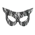 Black lace cat mask for costume party, sexy masquerade mask with snake pattern design. - Silver