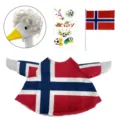 Set abiti per anatra da 23 pollici con vestito bandiera Norvegia parrucca e adesivi di calcio. - Norvegia