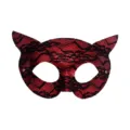 Rote und schwarze Spitzen-Katzenmaske, stylische PVC Maskerade Halbmaske für Party. - Rot
