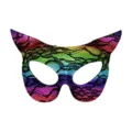 Maschera di gatto in pizzo arcobaleno per festa in maschera, elegante accessorio cavo in pvc. - Colorato