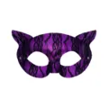 Lila PVC Pailletten Katzenmaske mit schwarzer Spitze für Damen Maskerade Party Zubehör. - Lila