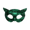Grüne Pailletten Katzenmaske mit schwarzem Spitzenmuster für Damen Kostüm Party Maskerade. - Grün